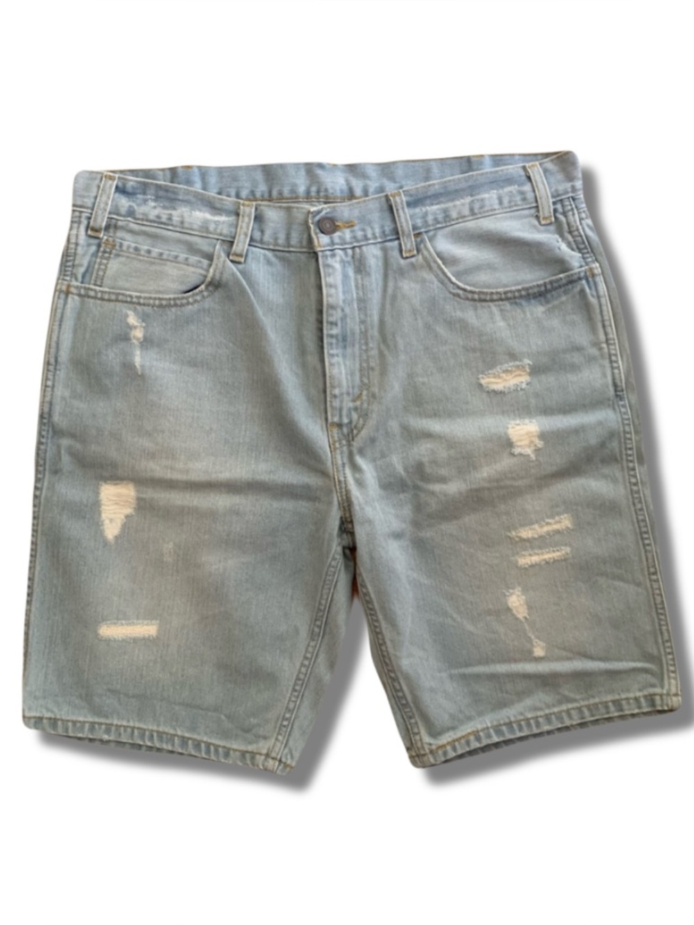VTG Orange Tab 502 Levi’s Distressed Light Washed Denim Shorts Jorts Size 36
